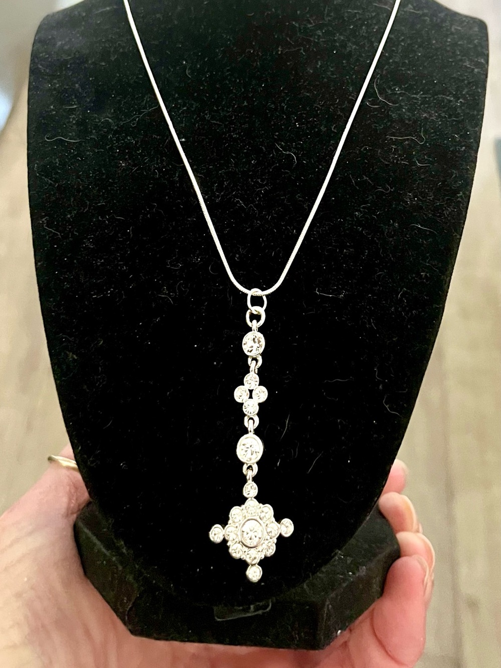 Vintage Rhinestone Drop Necklace Silver Tone OOAK Romantic Sparkle
